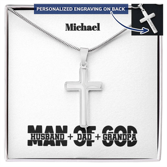 Personalizable - Man of God (Husband, Dad, Grandpa) - Mens Cross Necklace