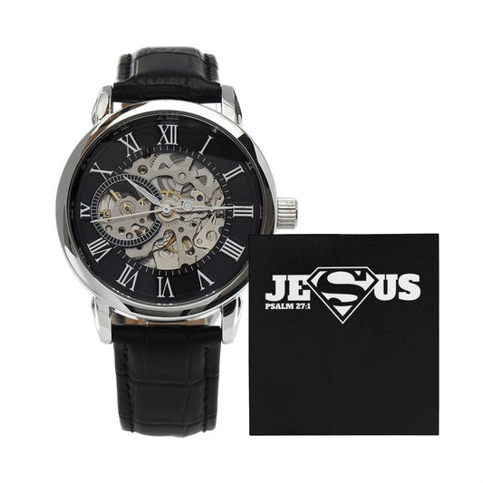 "Jesus Saves" - Psalm 27:1 - Men's Openwork Watch