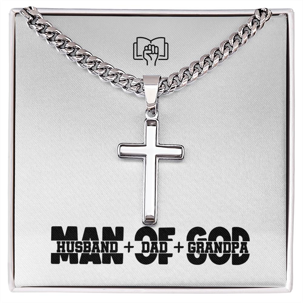 Man of God -(Husband, Dad, Grandpa) - Mens Cross Necklace