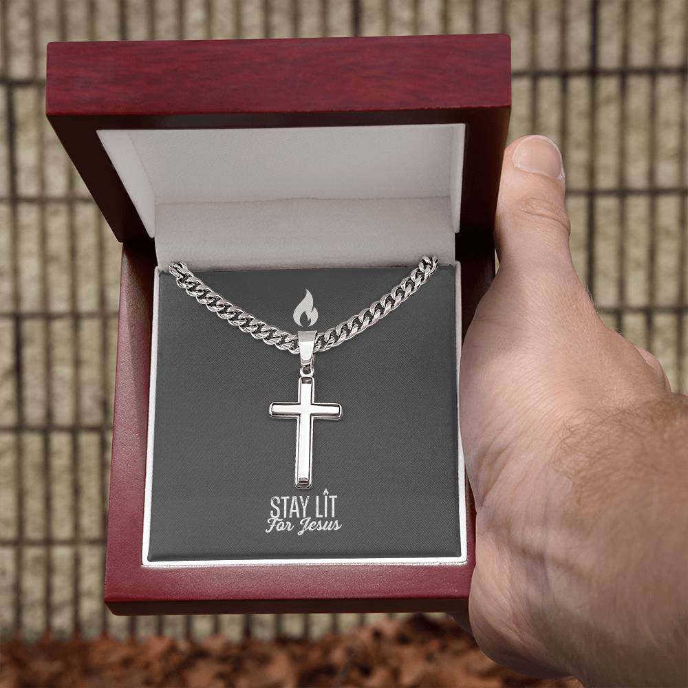 Stay Lit for Jesus - Mens Cross Necklace
