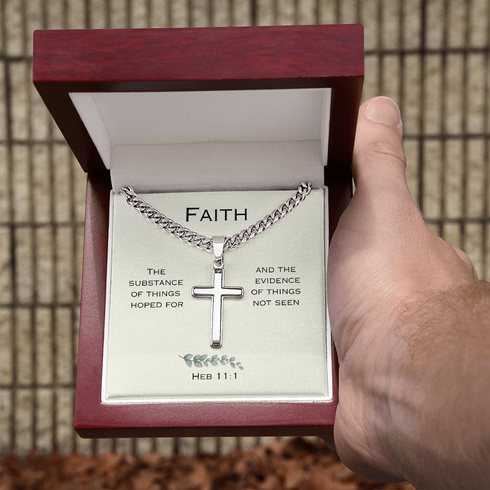 "Faith" - Hebrews 11:1- Men's Cross Necklace