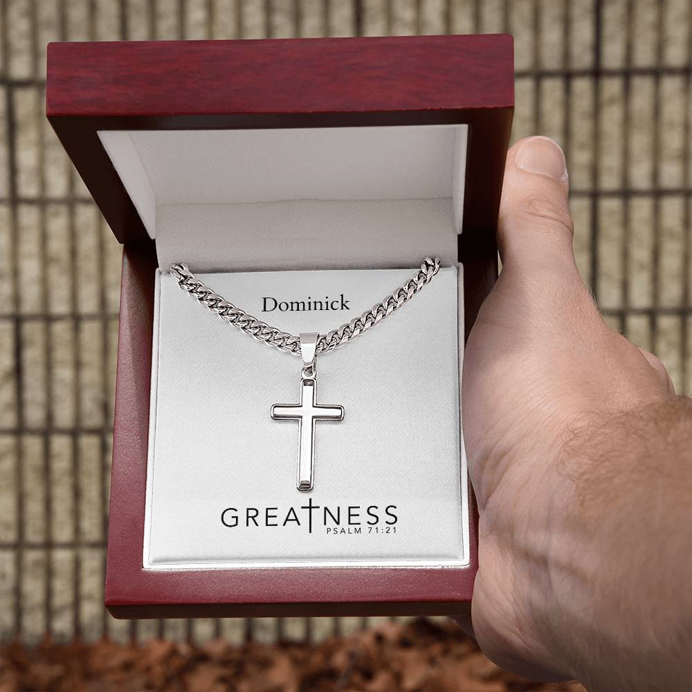 Personalizable - Greatness - Psalm 71:21 - Mens Cross Necklace