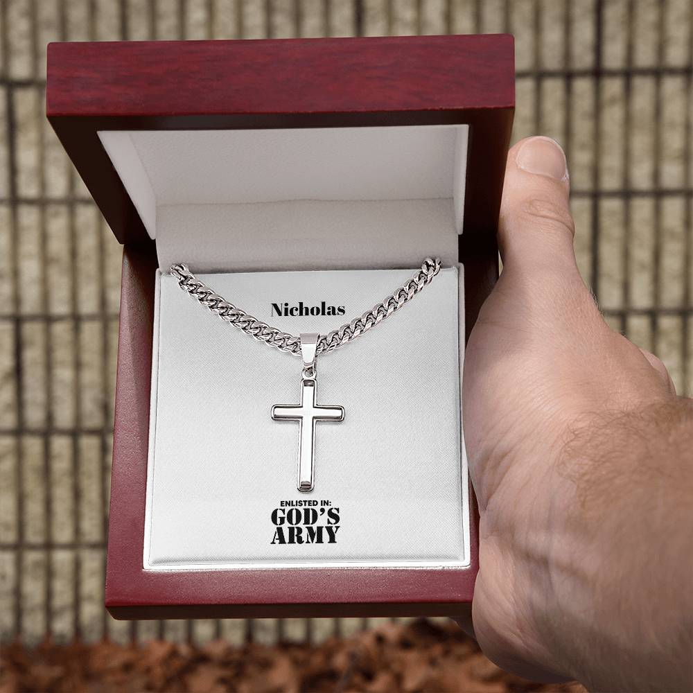 Enlisted in God's Army - Mens Cross Necklace