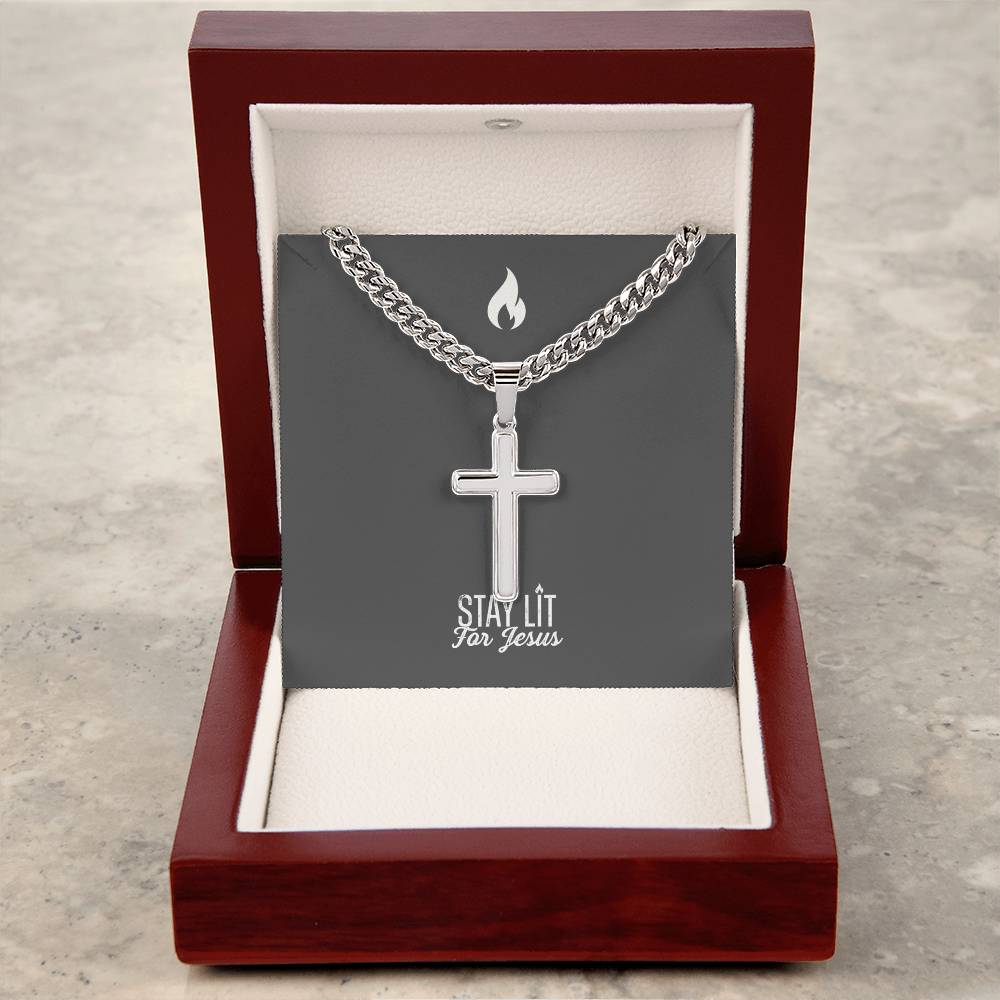 Stay Lit for Jesus - Mens Cross Necklace