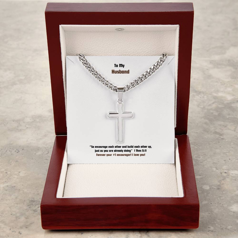 Husband - Men's Cross Necklace - 1 Thes 5:11