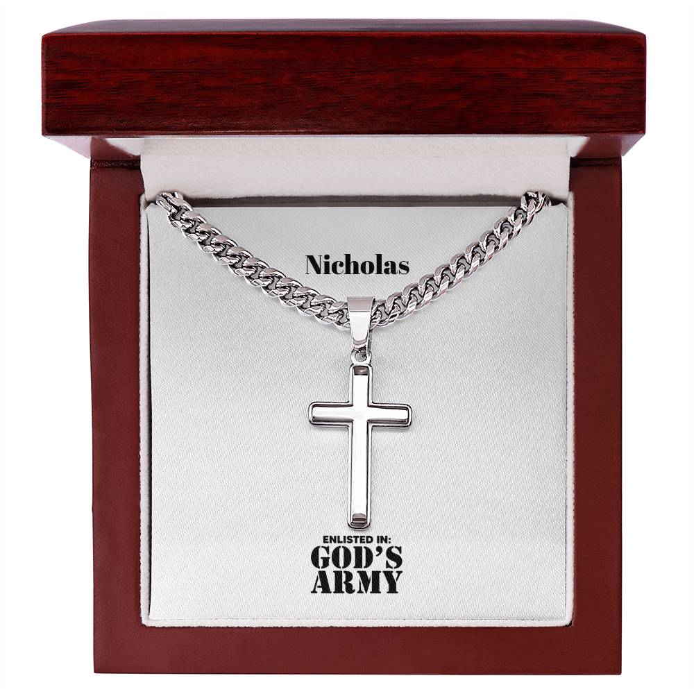 Enlisted in God's Army - Mens Cross Necklace