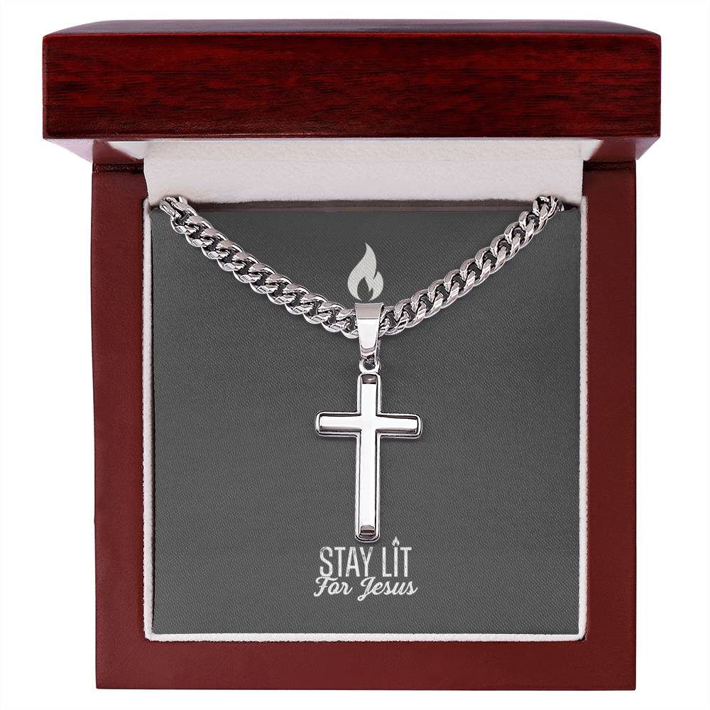 Stay Lit for Jesus - Mens Cross Necklace