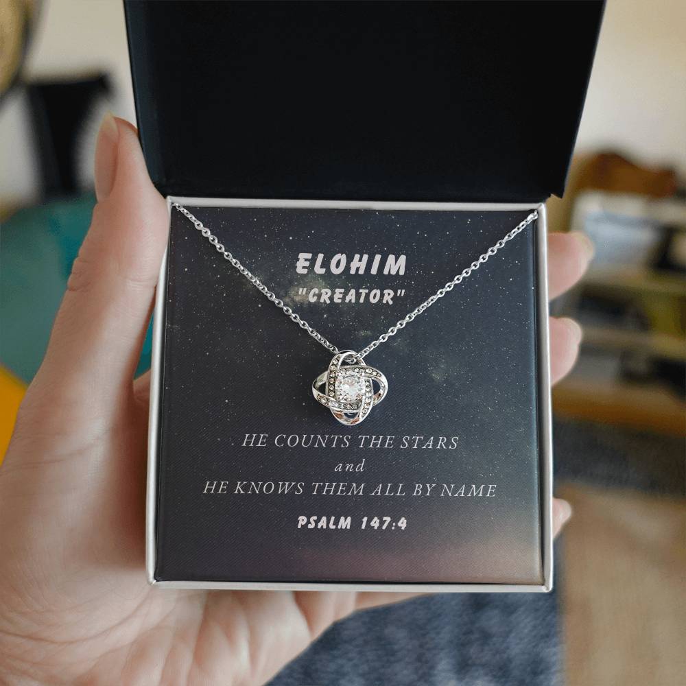 "Elohim - Creator" - Psalm 147:4 - Names of God Collection - Love Knot Women's Necklace