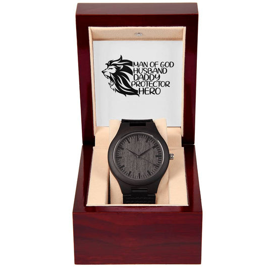 "Lion (MOG, Husband, Daddy, Protector, Hero)"  - Men's Wooden  Watch