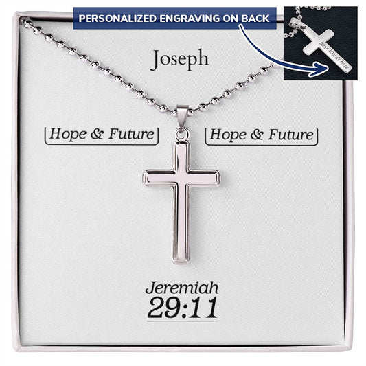 Personalizable - Hope & Future - Jer 29:11 - Mens Cross Necklace