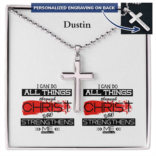 Personalizable - I Can Do All Things - Phil 4:13 - Mens Cross Necklace