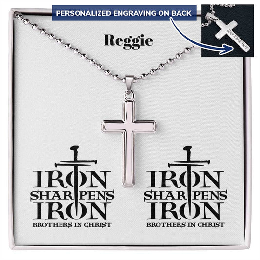 Personalizable - Brothers in Christ - Iron Sharpens Iron - Mens Cross Necklace