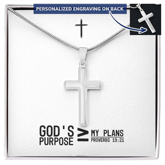 God's Purpose - Prov 19:21 - Mens Cross Necklace