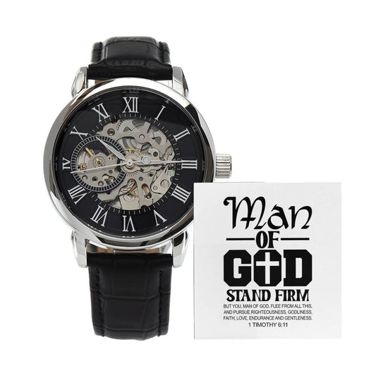 "Man Of God" - 1 Timothy 6:11- Men's Openwork Watch