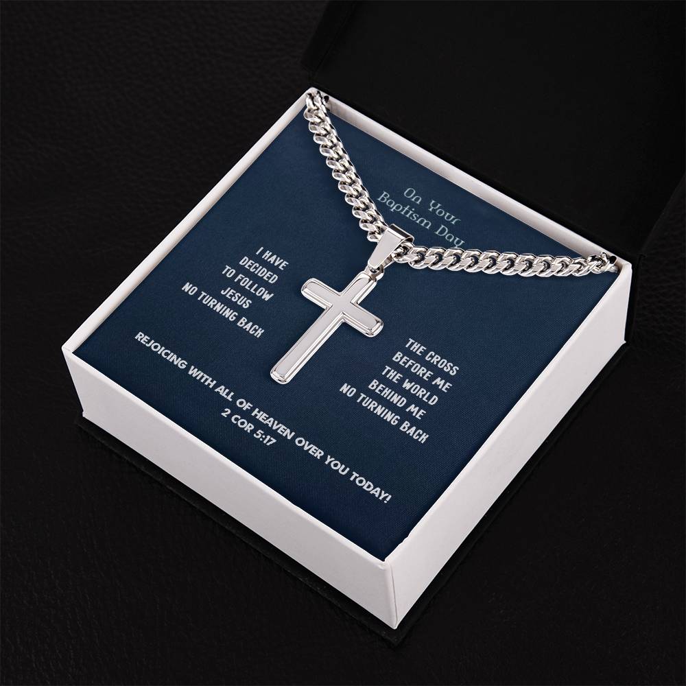 "Baptism- I Have Decided" - 2 Cor 5:17 - Men's Cross Necklace