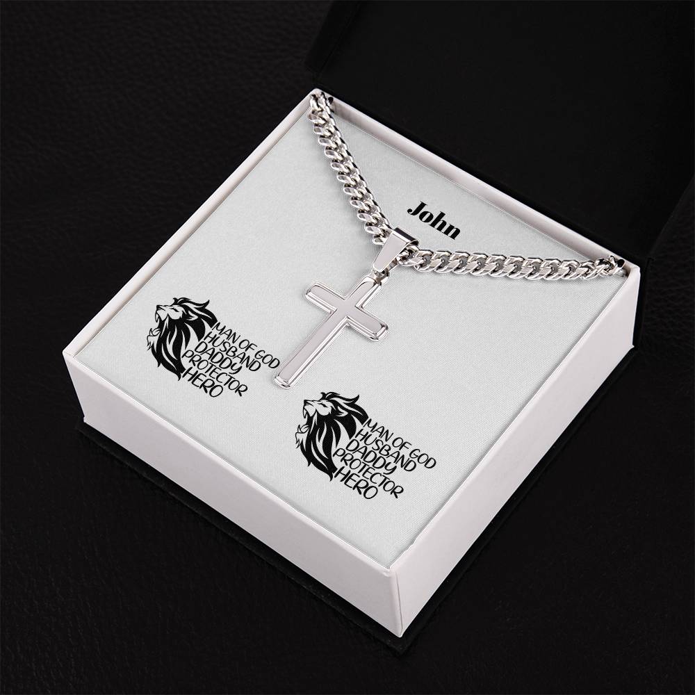 Personalizable - Man of God, Husband, Daddy, Protector, Hero - Mens Cross Necklace