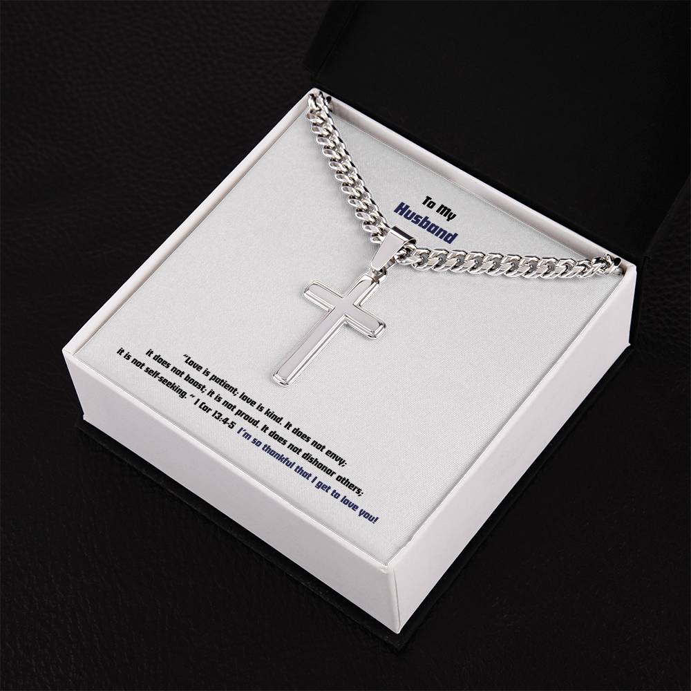 Husband - Men's Cross Necklace - 1 Cor 13:4-5