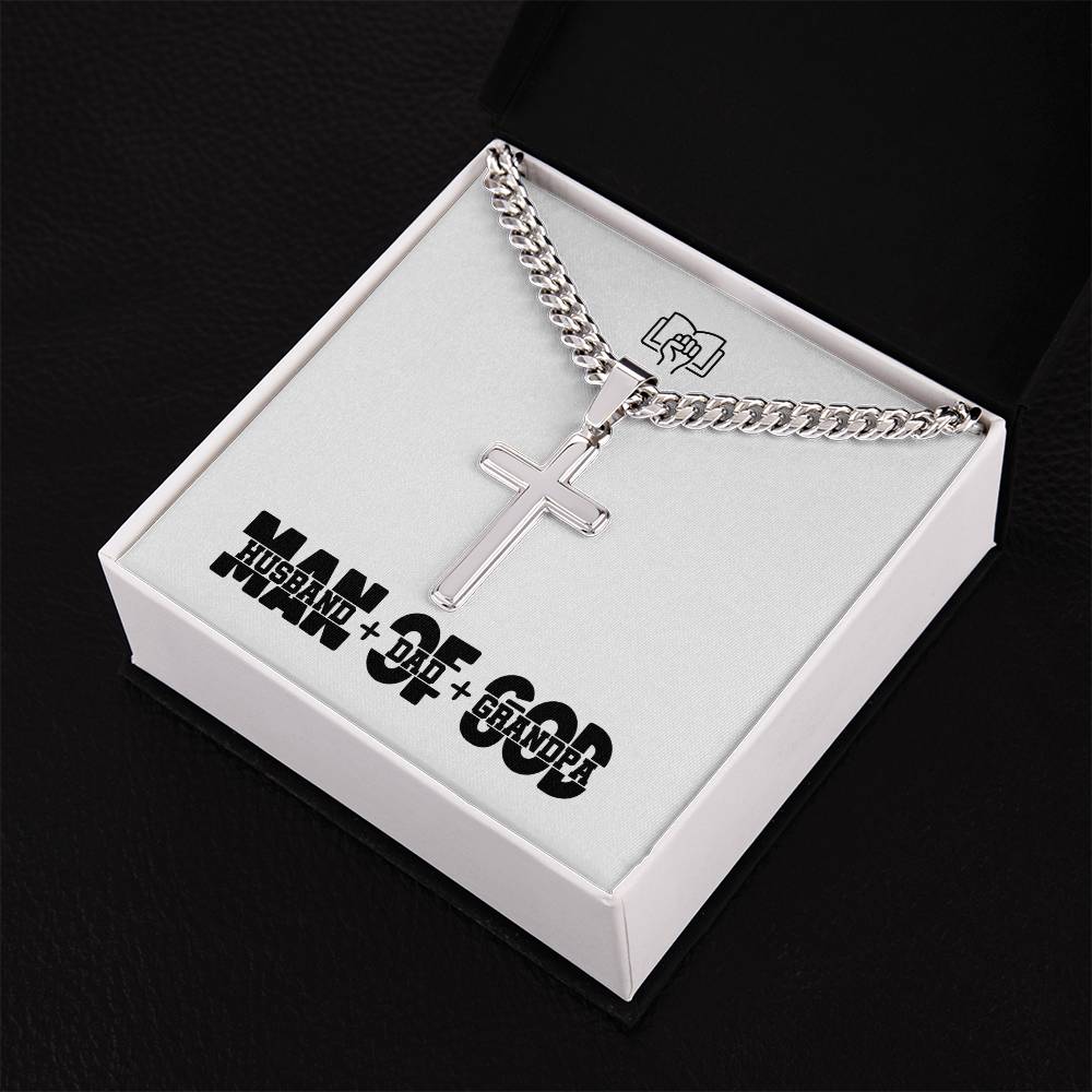 Man of God -(Husband, Dad, Grandpa) -  Mens Cross Necklace