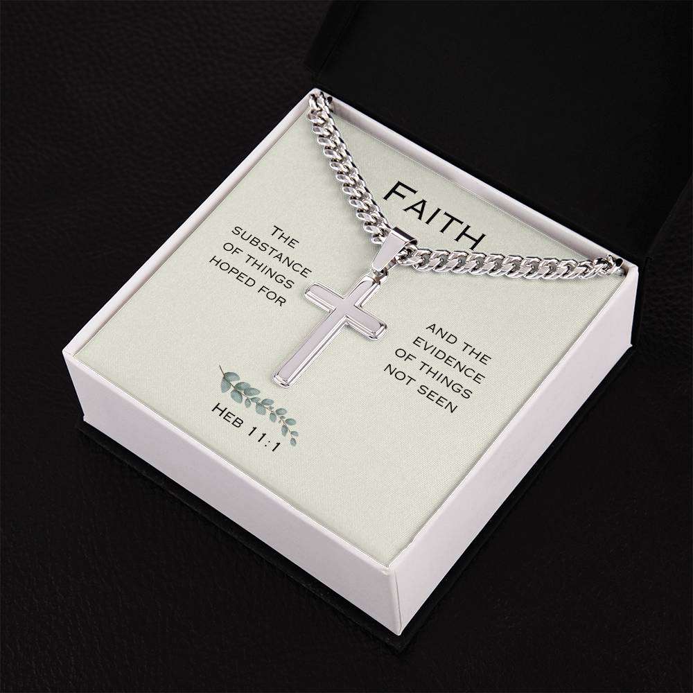 "Faith" - Hebrews 11:1-  Men's Cross Necklace