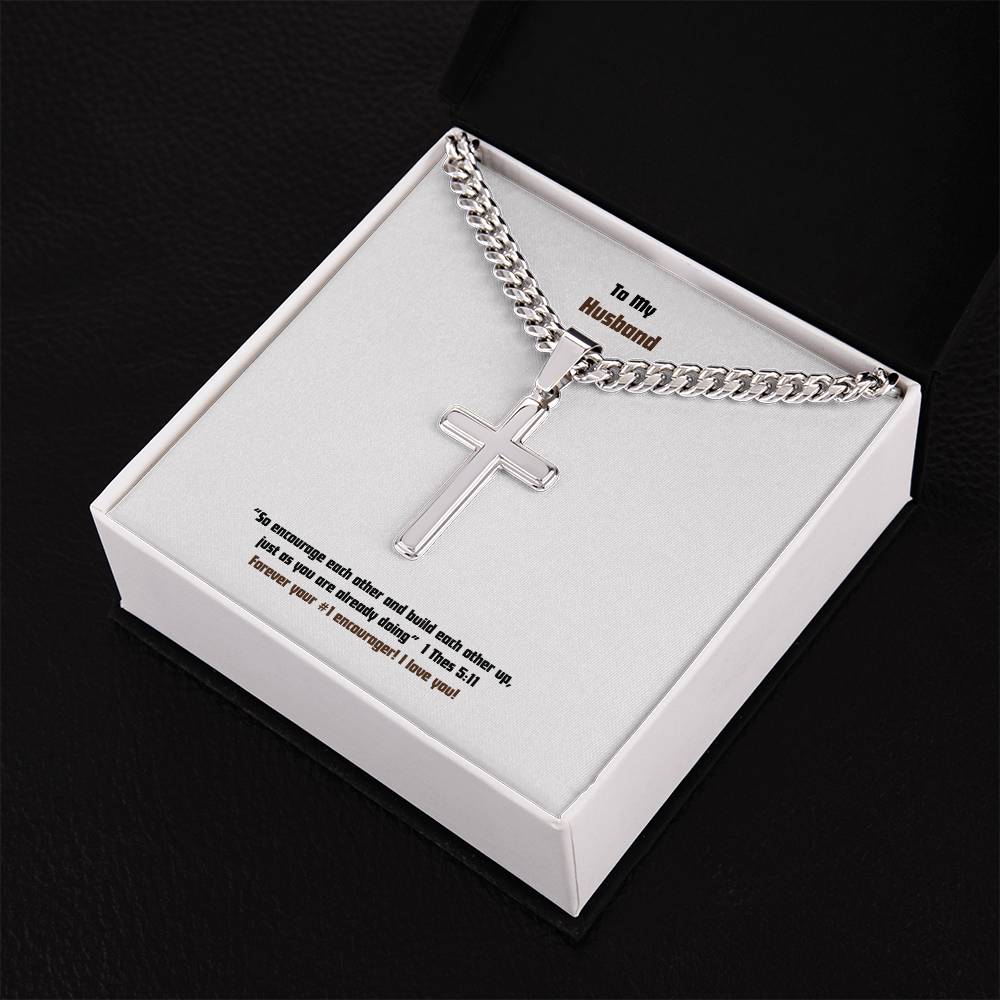 Husband - Men's Cross Necklace - 1 Thes 5:11