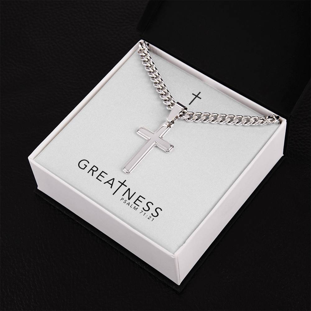 Greatness - Psalm 71:21 - Mens Cross Necklace