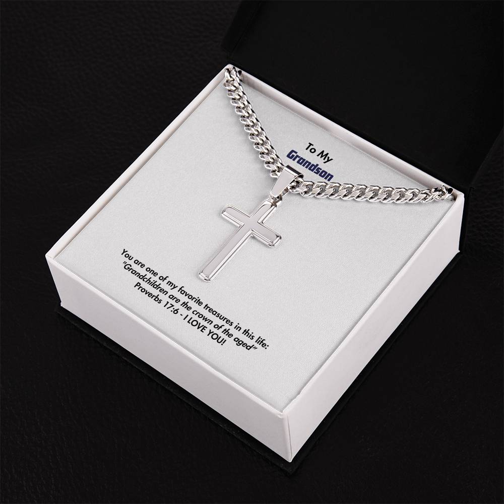 Grandson - Men's Cross Necklace - Prov 17:6