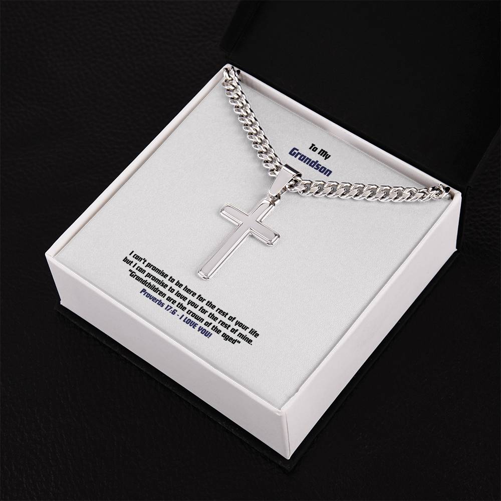 Grandson - Men's Cross Necklace - Prov 17:6