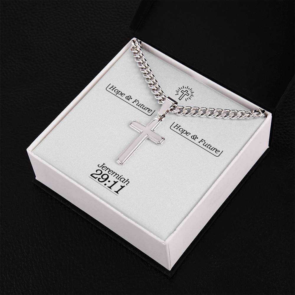 Hope & Future - Jer 29:11 - Mens Cross Necklace