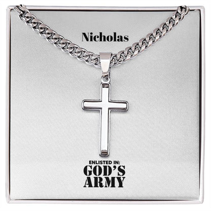 Enlisted in God's Army - Mens Cross Necklace