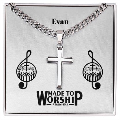 Personalizable - Made to Worship - Psalm 95:1 - Mens Cross Necklace