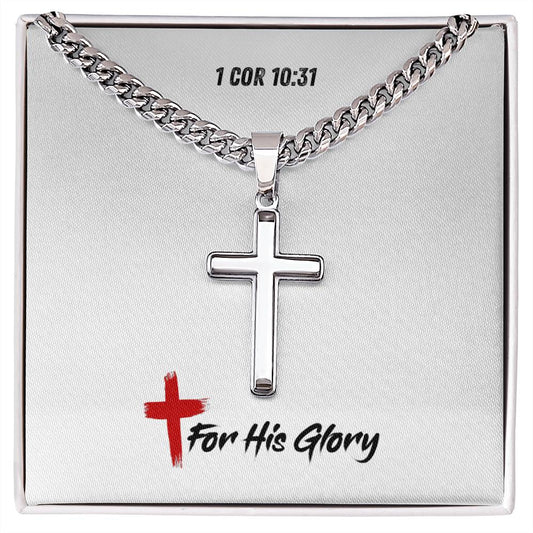 Personalizable - For His Glory - 1 Cor 10:31 - Mens Cross Necklace