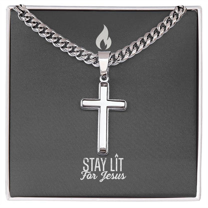 Stay Lit for Jesus - Mens Cross Necklace