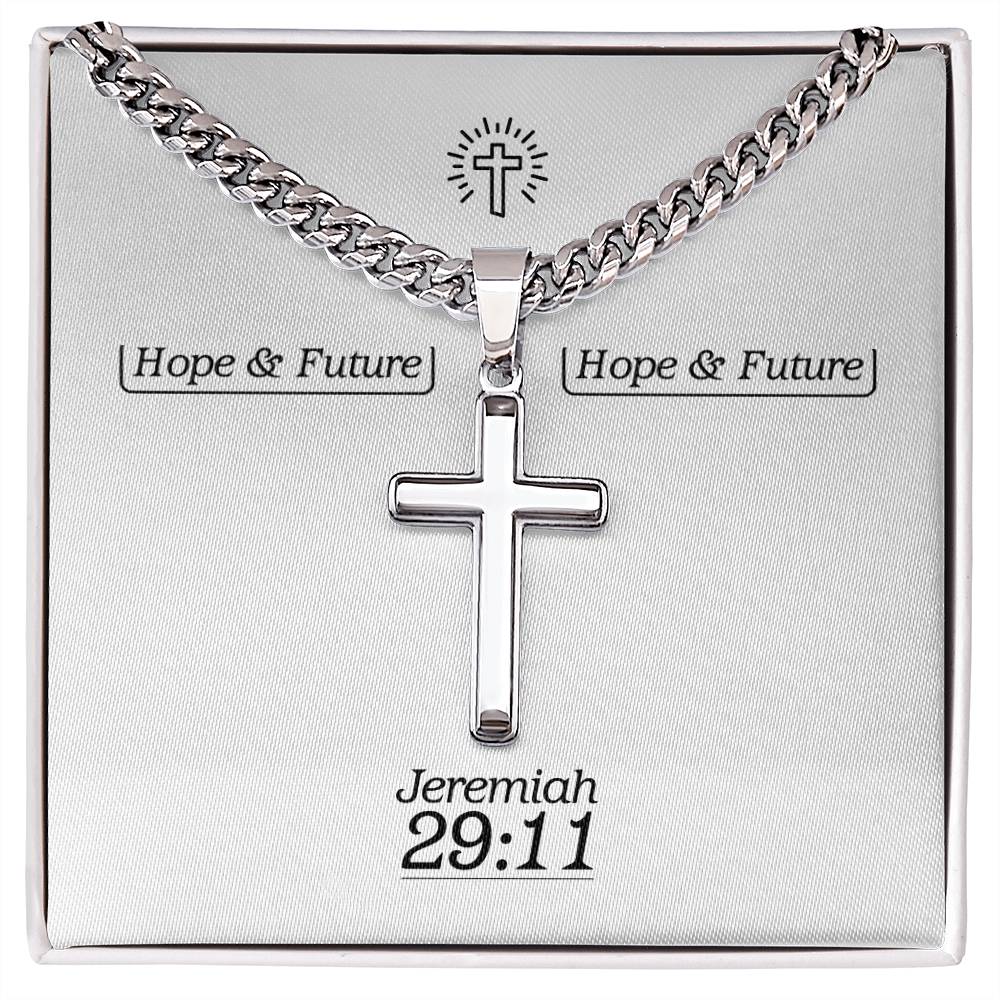 Hope & Future - Jer 29:11 - Mens Cross Necklace