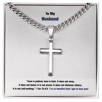 Husband - Men's Cross Necklace - 1 Cor 13:4-5