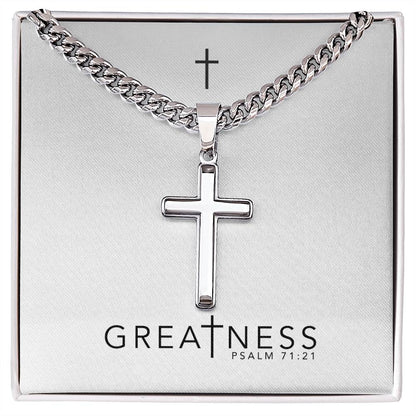 Greatness - Psalm 71:21 - Mens Cross Necklace