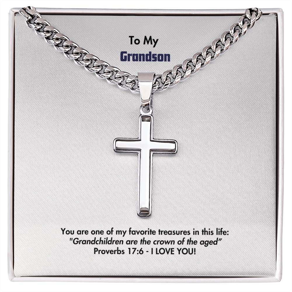 Grandson - Men's Cross Necklace - Prov 17:6