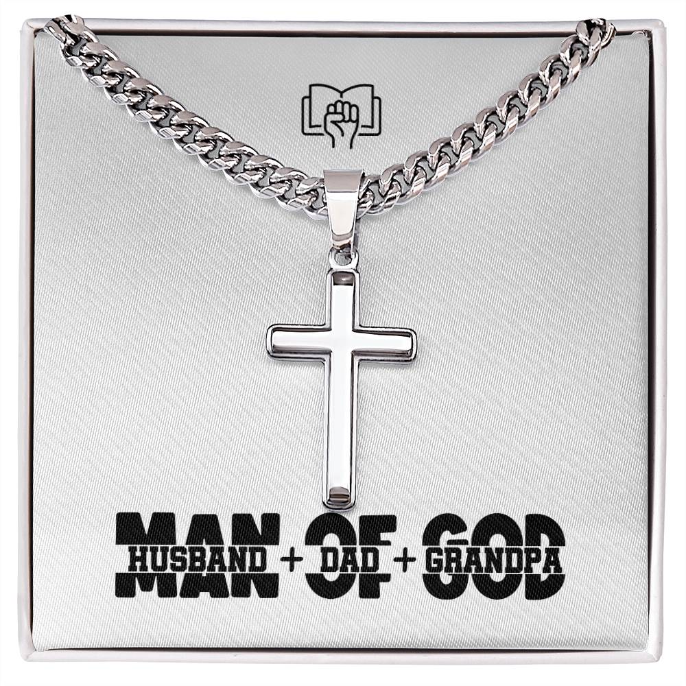 Man of God -(Husband, Dad, Grandpa) -  Mens Cross Necklace