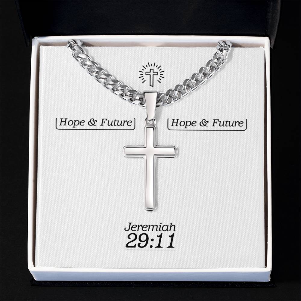 Hope & Future - Jer 29:11 - Mens Cross Necklace