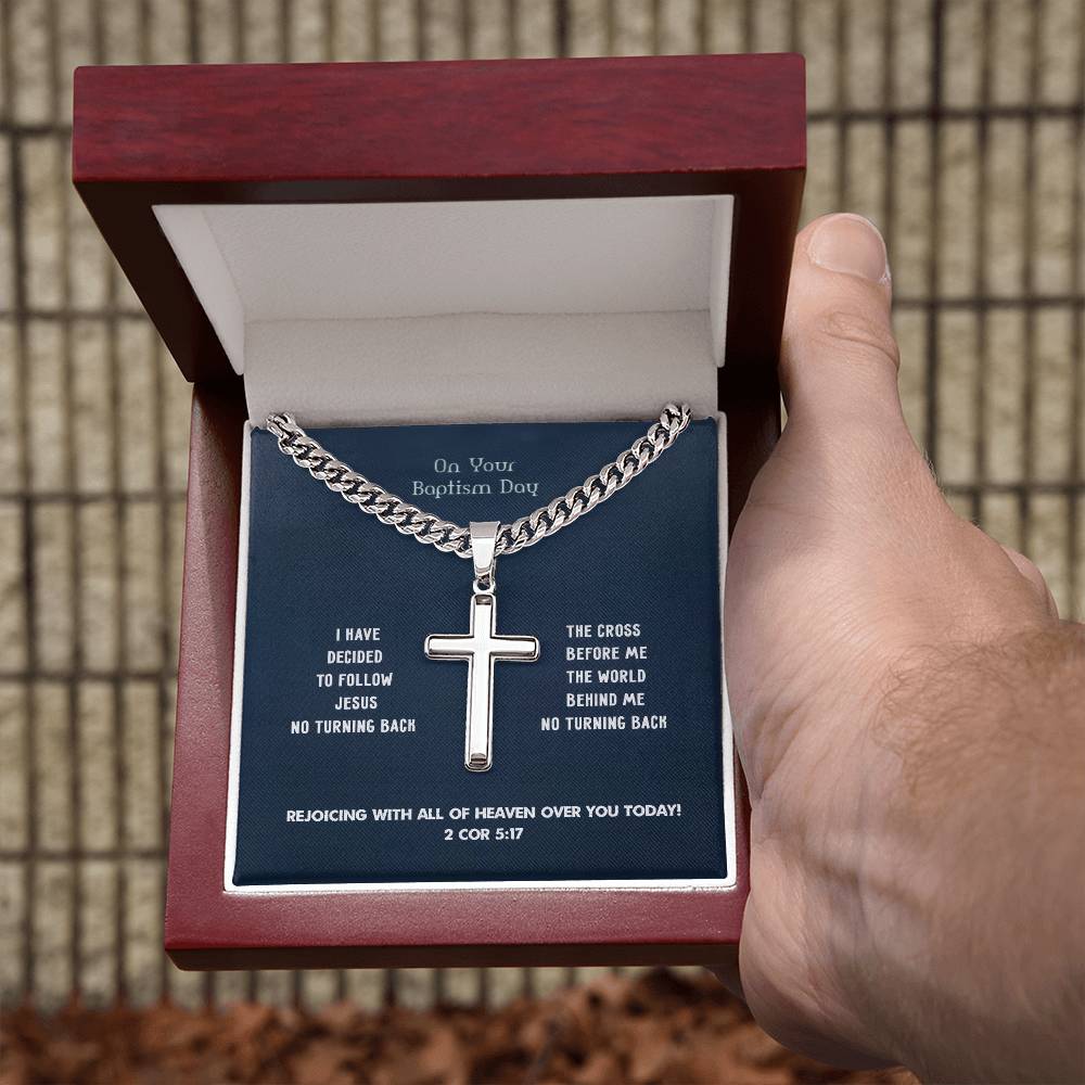 "Baptism- I Have Decided" - 2 Cor 5:17 - Men's Cross Necklace