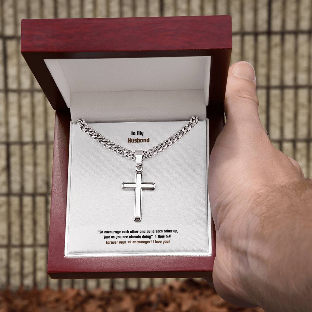 Husband - Men's Cross Necklace - 1 Thes 5:11