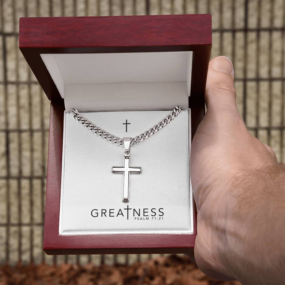 Greatness - Psalm 71:21 - Mens Cross Necklace