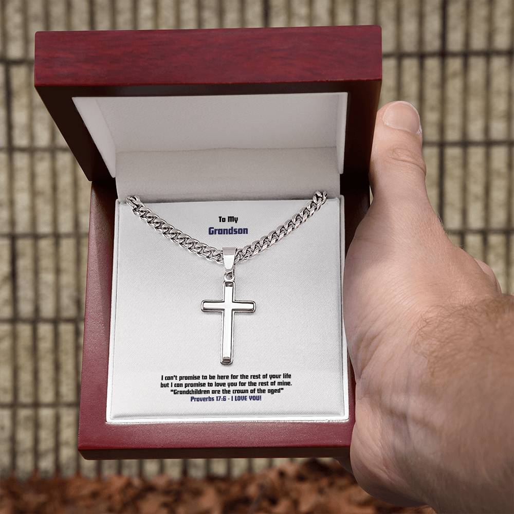 Grandson - Men's Cross Necklace - Prov 17:6