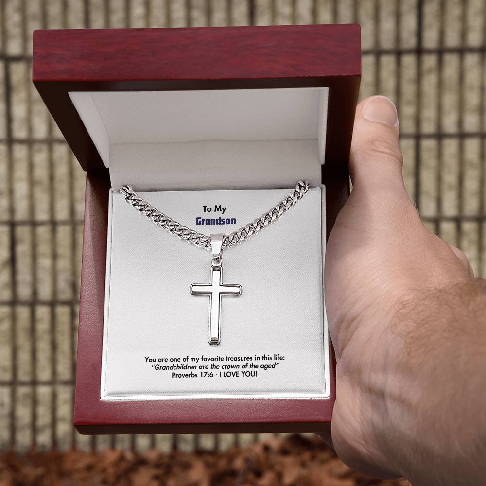 Grandson - Men's Cross Necklace - Prov 17:6