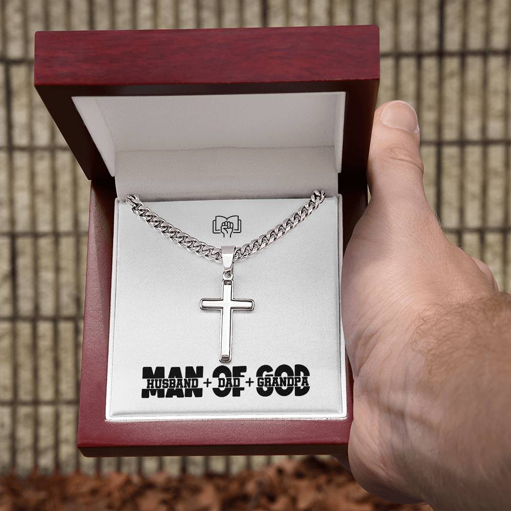 Man of God -(Husband, Dad, Grandpa) -  Mens Cross Necklace