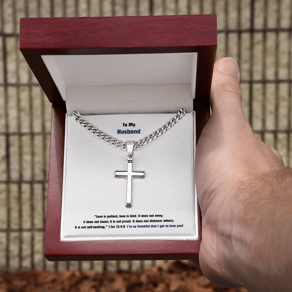 Husband - Men's Cross Necklace - 1 Cor 13:4-5