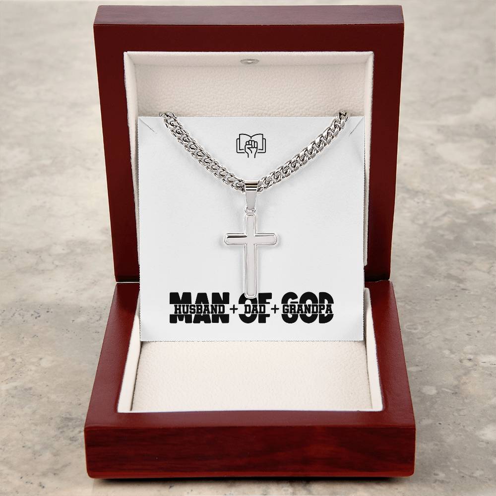 Man of God -(Husband, Dad, Grandpa) -  Mens Cross Necklace