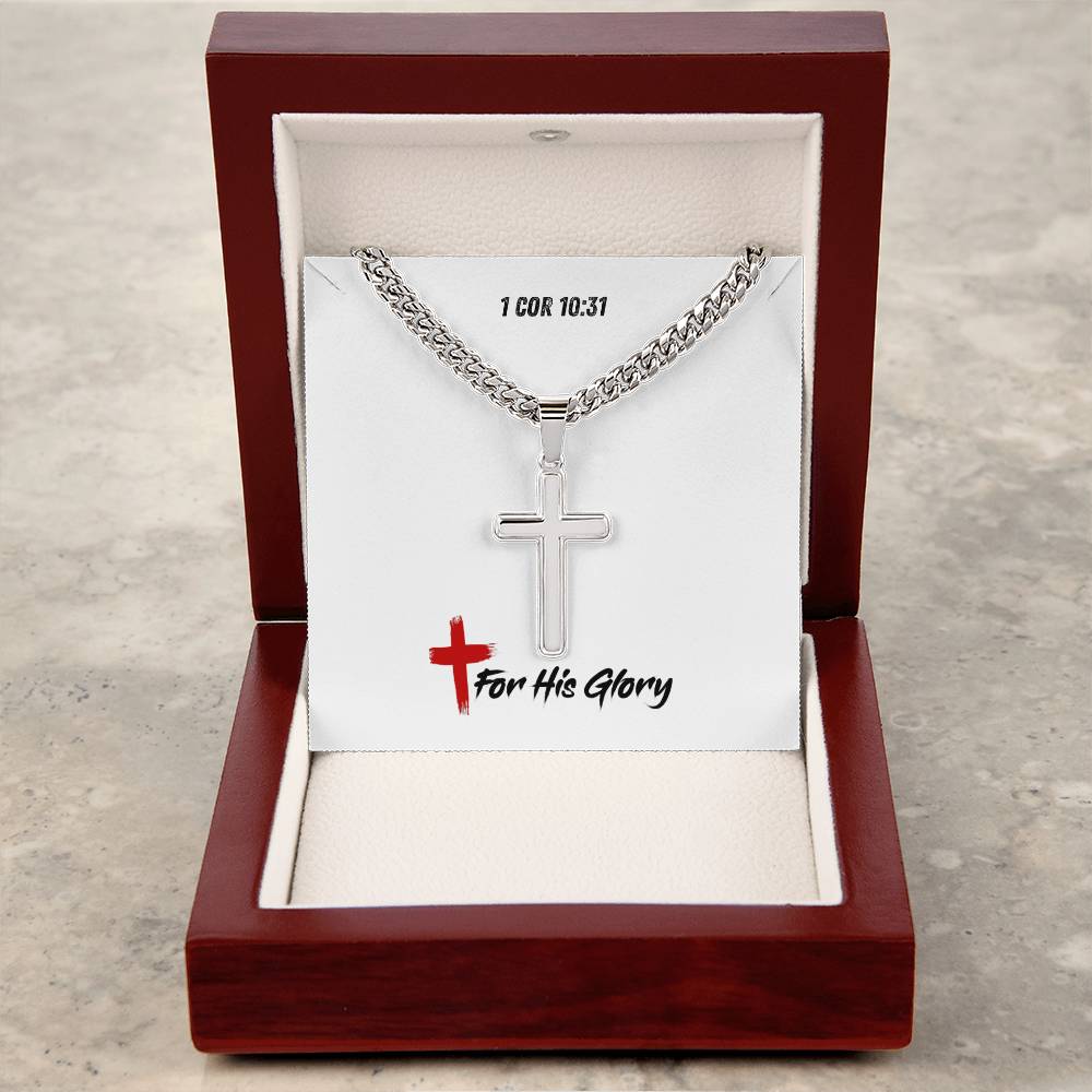 Personalizable - For His Glory - 1 Cor 10:31 - Mens Cross Necklace