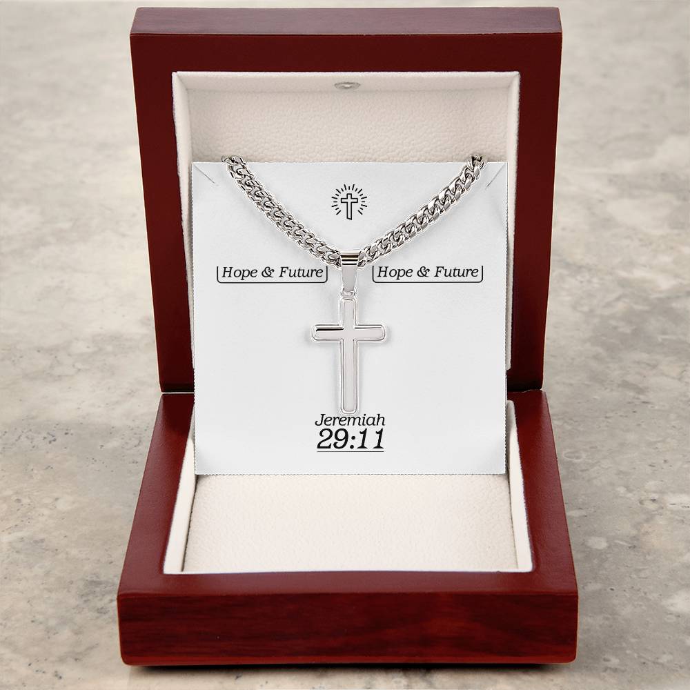 Hope & Future - Jer 29:11 - Mens Cross Necklace