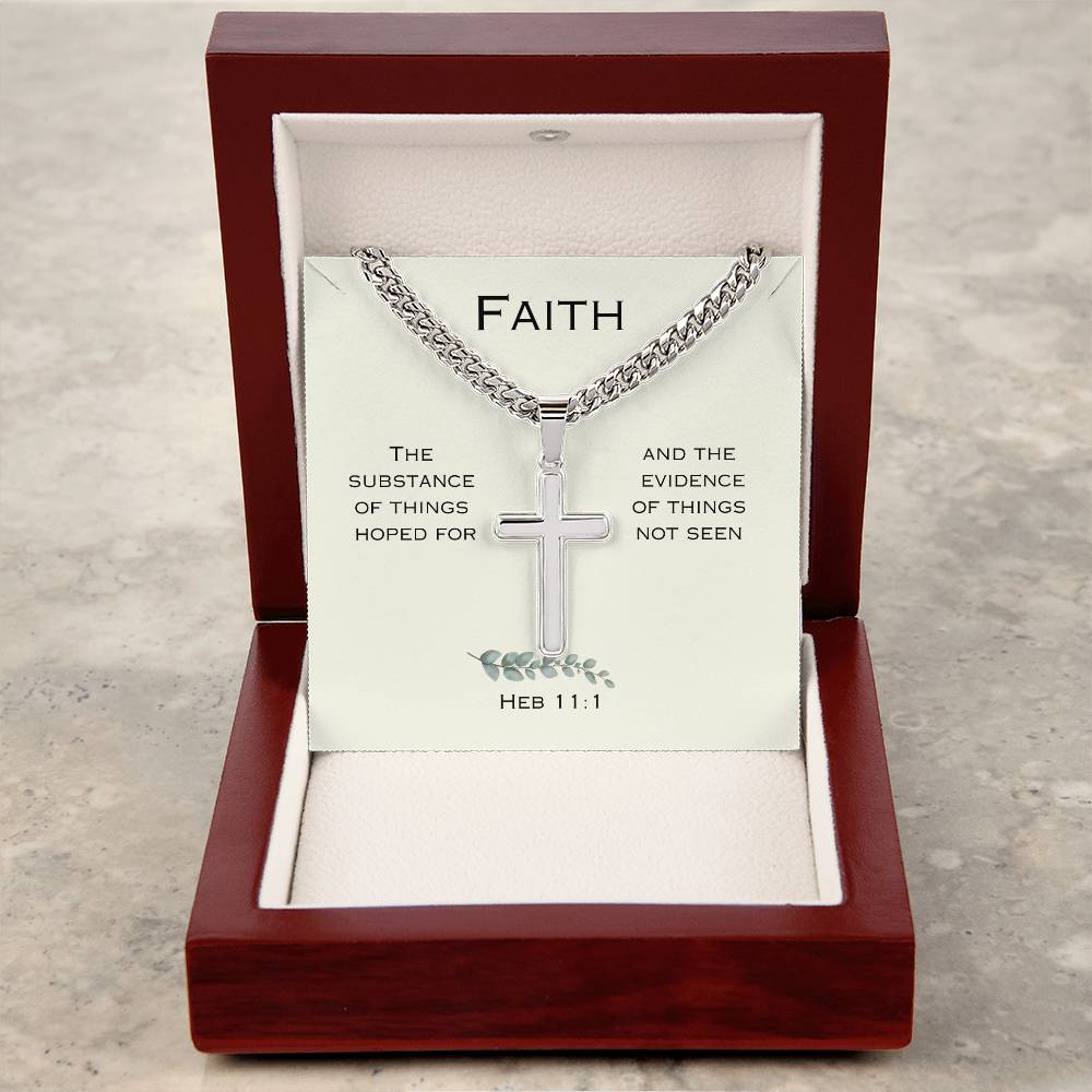 "Faith" - Hebrews 11:1-  Men's Cross Necklace