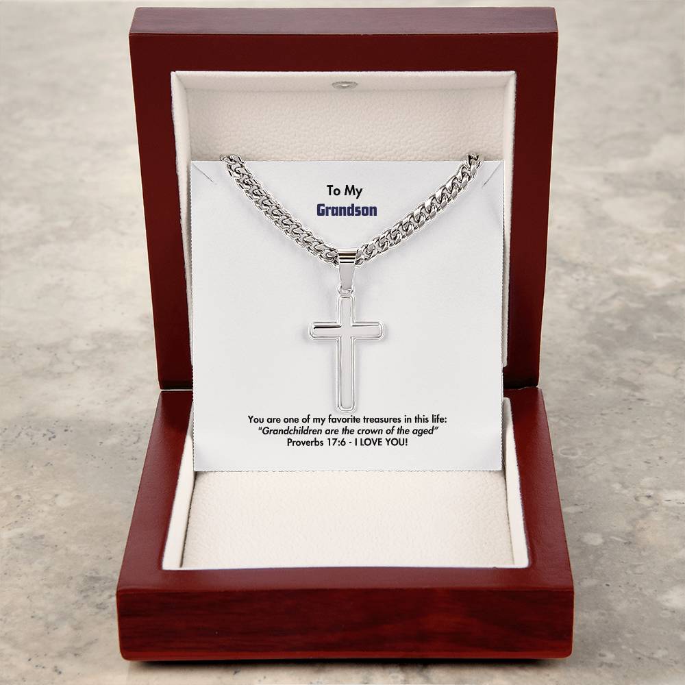 Grandson - Men's Cross Necklace - Prov 17:6